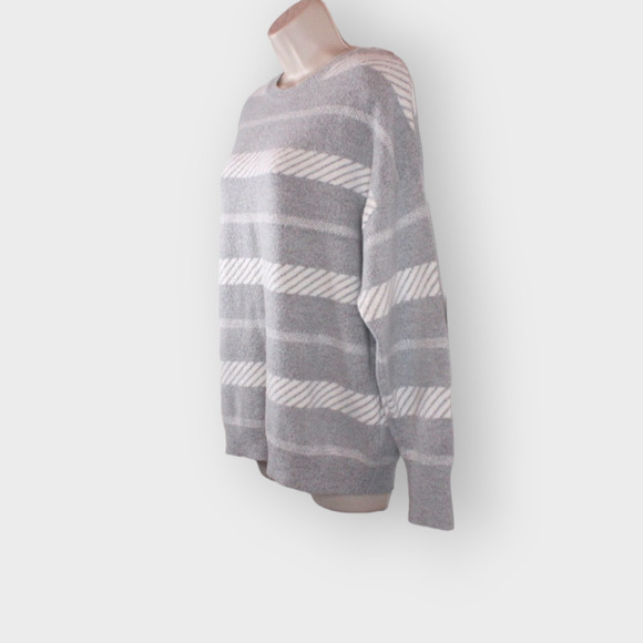SOPHIE RUE Crewneck Sweater Thick Stripes in Gray and White Size Medium - Picture 2 of 6